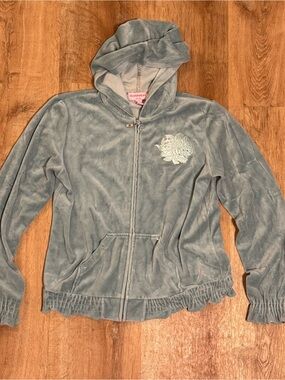 Vintage Y2K Silverwear Velour Zip Up Hoodie Light Blue Petite L